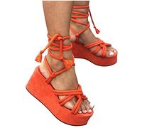 Womens Wedge Heel Loop Strap Sandals Women's Hemp Rope Sandals Platform Sandal Open Toe Sandals Ladies Crossover Sandal Ankle Strap Shoes Comfort Adjustable Flat Sandals Summer Beach Footwear