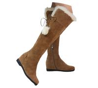 LDXEQIZ Women's Wedge Heel Overknee Boots Retro Suede Long Shaft Boots Plush Lined Snow Boots Winter Warm Cotton Shoes For Outdoor(5 UK)
