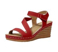 Women's Wedge Heel Sandals, Sandals with Block Heel, Casual Sandals, Elegant Outdoor Sandals, Fish Mouth Summer Sandals, All Match Orthopaedic Shoes, Plain Wedge Sandals, red, 5 UK