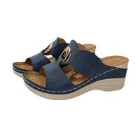 Women's Wedge Heel Sandals & Slides Open Toe Hollow-Out Metal Roman Sandals Thicked Soled Soft Cushion Arch Support Sliders Summer Outdoor Beach Non Slip Shoes Plus Size PU Slippers Ladies 3.5-7.5