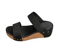 Women's Wedge Heel Sandals with Comfort Footbed, Elegant Mules, Sandals, Cork Slippers, Leather Slippers, Lightweight Shoes, Comfortable Orthopaedic Slides, Platform, O Black, 10 UK