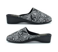 Womens Wedge Heel Slippers Ladies Slip On Slippers Size 3 Girls Wedge Heel Slipper Size 4 Mule Slipper Womens Mules Ladies Mules Brocade Textile Upper Sizes 3-8 Silver/Grey/Black