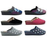 Womens Wedge Heel Slippers Womens Mule Slippers Size 4 Girls Slipper Size 6 Ladies Wedge Slipper Carpet Mules Slip On Mules Floral Sizes 3-8 Grey/Navy/Burgundy/Black 4 UK