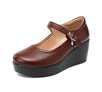 Women's Wedge Mary Jane Shoes Comfortable Platform Pumps 6cm Brown