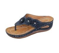 Womens Wedge Orthopaedic Sandals Orthopedic Sandals for Women Arch Support Wedge Flip Flops Wide Fit Summer Slides Non-Slip Beach Shoes Toe Post Slippers Platform Travel Sandal Thong Sliders Navy