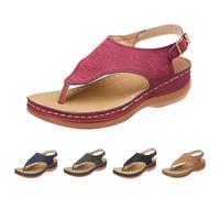 Women's Wedge Orthotic Flops Sandals Size 5 Toe Post Backstrap Fashion Boho Adjustable Buckle Slingback Summer Comfy Platform T-Strap Thong Dressy Walking Beach Sandals Vintage Flip Flops Wine