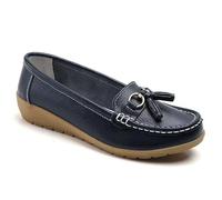 Womens Wedge Penny Loafers Soft Leather Slip On Driving Shoes Non-Slip Office Flats