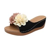 Women's Wedge Platform Espadrille Slide Sandals Slip On Flower Knot Slippers Open Toe High Heeled Summer Chunky Shoes Arch Support Comfortable Non-Slip Roman Sandal UK Black