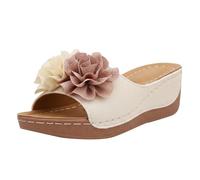 Women's Wedge Platform Espadrille Slide Sandals Slip On Flower Knot Slippers Open Toe High Heeled Summer Chunky Shoes Arch Support Comfortable Non-Slip Roman Sandal UK Beige