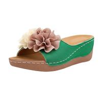Women's Wedge Platform Espadrille Slide Sandals Slip On Flower Knot Slippers Open Toe High Heeled Summer Chunky Shoes Arch Support Comfortable Non-Slip Roman Sandal UK Green