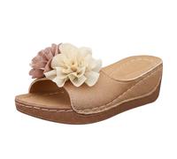 Women's Wedge Platform Espadrille Slide Sandals Slip On Flower Knot Slippers Open Toe High Heeled Summer Chunky Shoes Arch Support Comfortable Non-Slip Roman Sandal UK Khaki