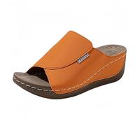 Womens Wedge Platform Espadrille Slide Sandals Slip-On Open Toe High Heels Casual Summer Shoes Women’s Cork Footbed Slide Sandal Casual Lightweight Thick Soles Mules (Orange, 6)