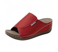 Womens Wedge Platform Espadrille Slide Sandals Slip-On Open Toe High Heels Casual Summer Shoes Women’s Cork Footbed Slide Sandal Casual Lightweight Thick Soles Mules (Red, 7.5)