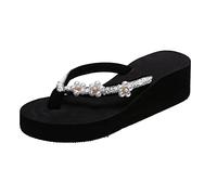 Women's Wedge Platform Flip Flops Orthotic Slides Pearls Flowers Sandals Shower Slippers Arch Support Soft Cushion Thong Sandals Summer Slip On Casual Beach Shoes Comfy Indoor Outdoor House Shoes
