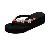Women's Wedge Platform Flip Flops Orthotic Slides Pearls Flowers Sandals Shower Slippers Arch Support Soft Cushion Thong Sandals Summer Slip On Casual Beach Shoes Comfy Indoor Outdoor House Shoes
