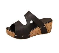 Women's Wedge Platform Sandals Summer Orthopedic Mule Wedges Peep Toe Faux Cork Slip on Mules Arch Support Non-Slip Slides Casual Fashion Holiday Vacation Outdoor Shoes (Black, 5)