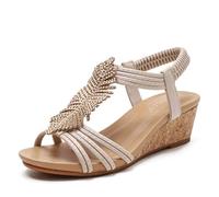 Women's Wedge Roman Super Soft Rhinestones Sandals Ladies Summer Elegant Comfort Sandals Size 3.5-8 UK (5,Gold)