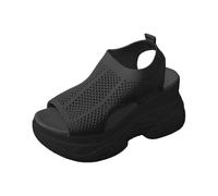Women's Wedge Sandal Extra Thick Platform Sandal | Open Toe, Perforated Mesh Upper, Openwork Sides, Strap Back, Wedges | Summer Daily Shoes, Fashion Outing, 01 Black, 9.5 UK