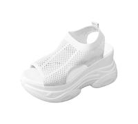Women's Wedge Sandal Extra Thick Platform Sandal | Open Toe, Perforated Mesh Upper, Openwork Sides, Strap Back, Wedges | Summer Daily Shoes, Fashion Outing, 01 White, 7 UK