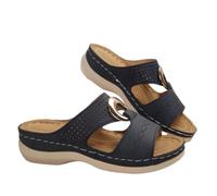 Women's Wedge Sandal UK Sale, Orthopedic Sandals Wide Fit Sliders Open Toe Platform Shoes Hollow out Slippers Vintage Slipper Casual Wedges with Arch Support Ladies Orthotic Slip on Sandals