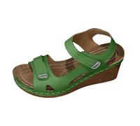 Women's Wedge Sandals Adjustable Double Strap Platform Shoes Summer Comfort Open Toe Walking Sandals for Bunions Swollen Feet Casual Outdoor Green