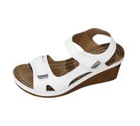 Women's Wedge Sandals Adjustable Double Strap Platform Shoes Summer Comfort Open Toe Walking Sandals for Bunions Swollen Feet Casual Outdoor White