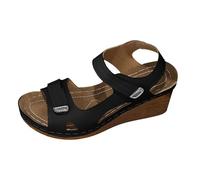 Women's Wedge Sandals Adjustable Double Strap Platform Shoes Summer Comfort Open Toe Walking Sandals for Bunions Swollen Feet Casual Outdoor Black