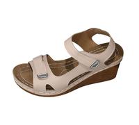 Women's Wedge Sandals Adjustable Double Strap Platform Shoes Summer Comfort Open Toe Walking Sandals for Bunions Swollen Feet Casual Outdoor Beige