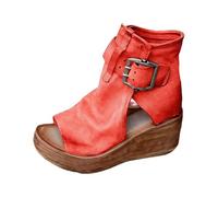Women's Wedge Sandals Ankle Boots Open Toe High Upper Side Cut Out Buckle Decorative Platform Platform Wedge Heel Roman Style City Spring Summer, 01 Red, 8 UK