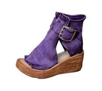 Women's Wedge Sandals Ankle Boots Open Toe High Upper Side Cut Out Buckle Decorative Platform Platform Wedge Heel Roman Style City Spring Summer, 01 Purple, 8 UK
