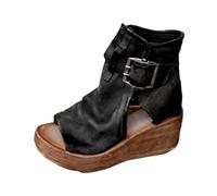 Women's Wedge Sandals Ankle Boots Open Toe High Upper Side Cut Out Buckle Decorative Platform Platform Wedge Heel Roman Style City Spring Summer, 01 Black, 6 UK