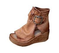 Women's Wedge Sandals Ankle Boots Open Toe High Upper Side Cut Out Buckle Decorative Platform Platform Wedge Heel Roman Style City Spring Summer, 01 Brown, 4 UK
