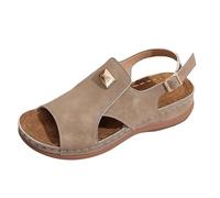 Women's Wedge Sandals Arch Support Comfortable Open Toe Platform Wedge Sandal Non-Slip Buckle Strap Slingback Shoes Ladies Casual Thick Bottom Heeled Sliders Khaki