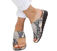 Womens Wedge Sandals Bunion Correction Sandals for Ladies Summer PU Flip Flops Open Toe Breathable Casual Beach Travel Shoes Slipper,B,37 EU