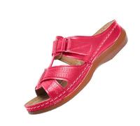 Womens Wedge Sandals Casual Comfortable Walking Slip on Slides with Adjustable Velcro Wedge Shoes Boho Open Toe Leather Platform Sandal, Arch Support Lightweight Memory Foam Hollow Slippers