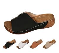 Womens Wedge Sandals Chunky Leather Sliders Womens Platform Arch Support Slippers Non-Slip Roman Slides Vintage Mules Sliders Wide Fit Walking Slippers Open-Toe Backless Sandals