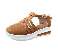 Womens Wedge Sandals Closed Toe Gladiator Sandals Ladies Summer Beach Sandal Wide Fit Slip On Ankle Buckle Strap Platform Shoes Smart Casual Breathable Comfortable Plain Walking Shoes for Women UK