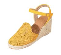 Women's Wedge Sandals | Closed Toe, Plain Fabric Upper, Adjustable Buckle Ankle Strap Back, Braided Edge Wedge Sole | Casual Outing Holiday Espadrilles, 01 Yellow, 6 UK