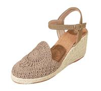 Women's Wedge Sandals | Closed Toe, Plain Fabric Upper, Adjustable Buckle Ankle Strap Back, Braided Edge Wedge Sole | Casual Outing Holiday Espadrilles, 01 Other, 6 UK