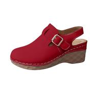 Women's Wedge Sandals Closed Toe Slingback Clogs Cutout Casual Shoes with Adjustable Ankle Strap Comfortable Mid Heel for Summer （Red,5