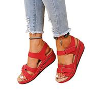 Women's Wedge Sandals Comfort Round Open Toe Classic Backless Slip On Slippers Summer Casual Slides for Women,Red,43 EU/12 US