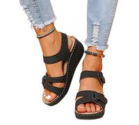 Women's Wedge Sandals Comfort Round Open Toe Classic Backless Slip On Slippers Summer Casual Slides for Women,Black,35 EU/4 US