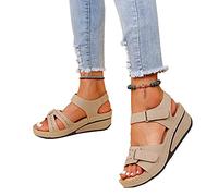 Women's Wedge Sandals Comfort Round Open Toe Classic Backless Slip On Slippers Summer Casual Slides for Women,Beige,39 EU/8 US