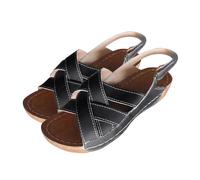 Womens Wedge Sandals Criss Cross Strappy Platform Sandals Open Toe Casual Summer Shoes with Ankle Strap Black