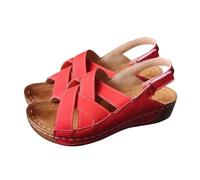 Womens Wedge Sandals Criss Cross Strappy Platform Sandals Open Toe Casual Summer Shoes with Ankle Strap Red