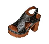 Women's Wedge Sandals Elegant Summer Shoes High Heels Slingback Chunky Heels Sandals Open Toe Buckled Platform Sandals Adjustable Casual Strap Sandals for Festive Dance Dressy, black, 4 UK