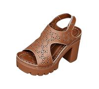 Women's Wedge Sandals Elegant Summer Shoes High Heels Slingback Chunky Heels Sandals Open Toe Buckled Platform Sandals Adjustable Casual Strap Sandals for Festive Dance Dressy, khaki, 8.5 UK