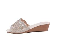 Women's Wedge Sandals, Fashion Slip on Breathable Mesh Hollow Open Toe Rhinestones Wedge Sandals, Comfortable Breathable Non-slip Beach Slippers, for Parties, Weddings, Campfire(Off-white,5.5 UK)