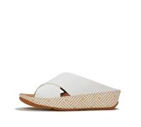 FitFlop Lulu Lux Graphic-weave Leather Cross Slides, White, Size 6, Women White
