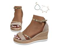 Women's Wedge Sandals, Glitter Platform Wedges Open-Toe with Ankle Strap Comfortable Summer Shoes with Buckle Straps for Leisure Vacation And The Beach,Yellow,4 UK